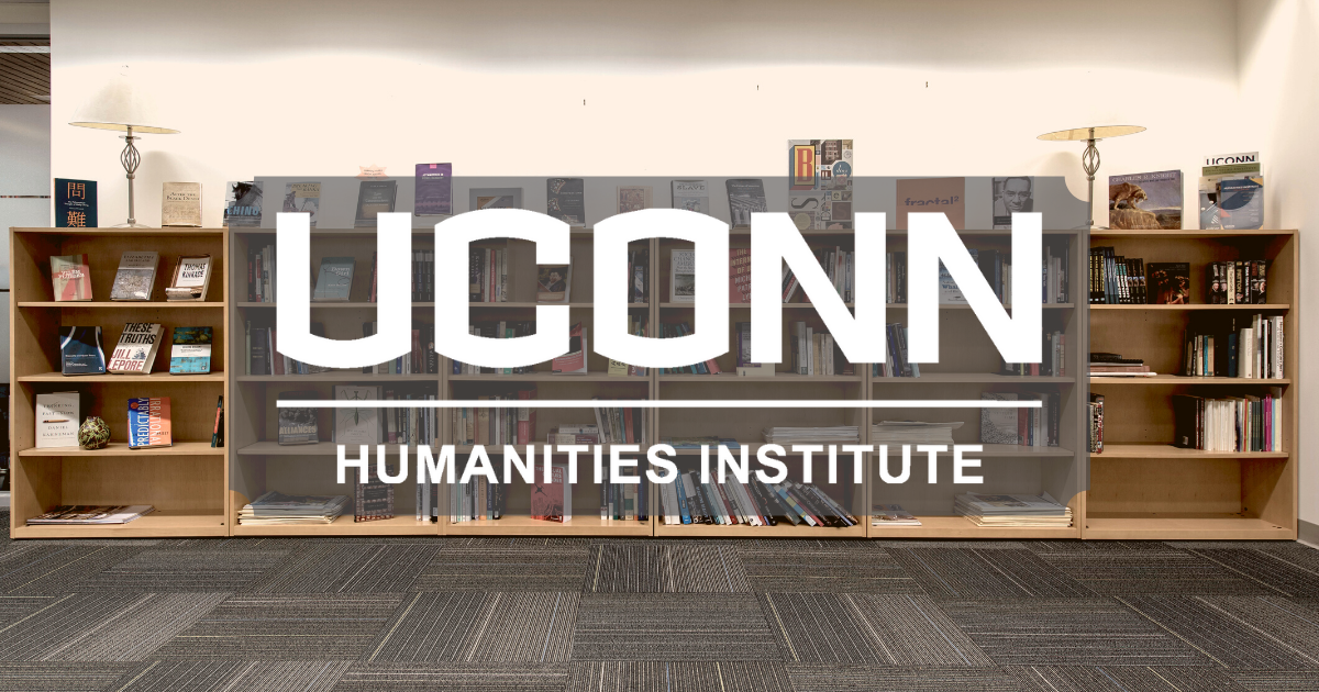 The UCHI logo in front of a picture of a bookshelf.