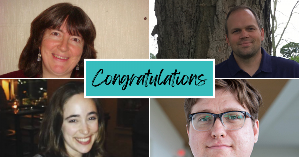 Photos of the four 2021–22 graduate fellows and the word "congratulations"