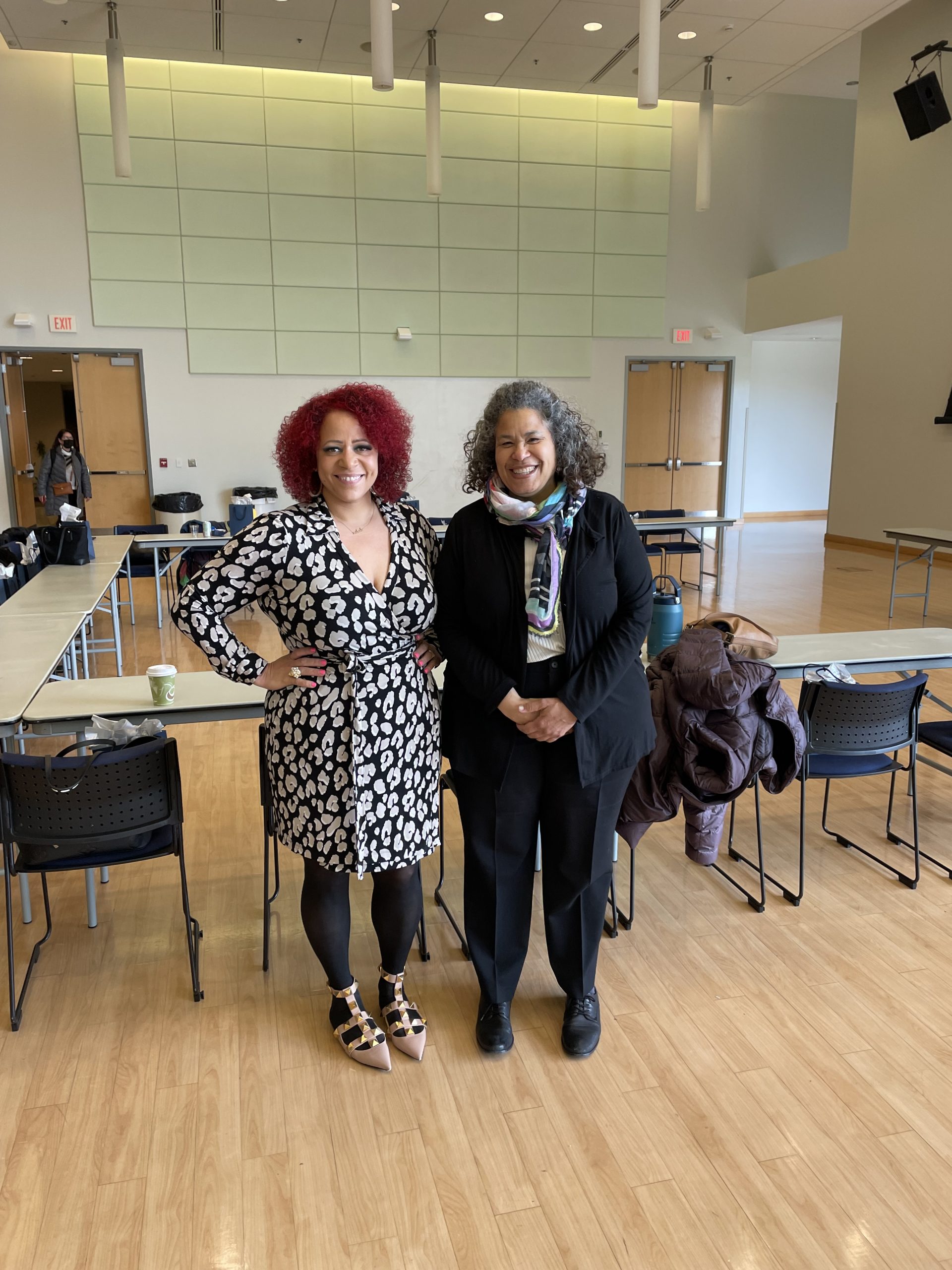 Nikole Hannah-Jones and Melina Pappademos at a meeting of UConn's Faculty of Color Working Group.