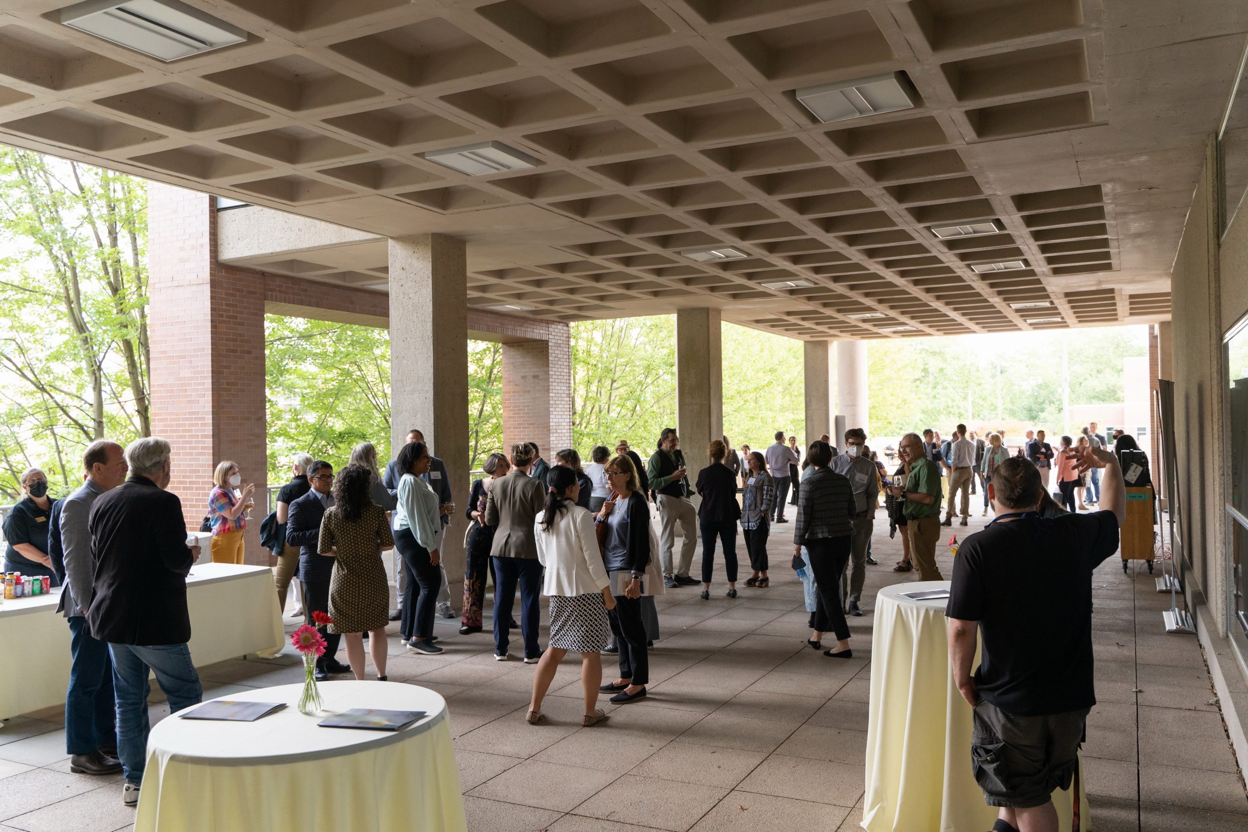 A crowd gathered outside the UConn library for the UCHI welcome reception.